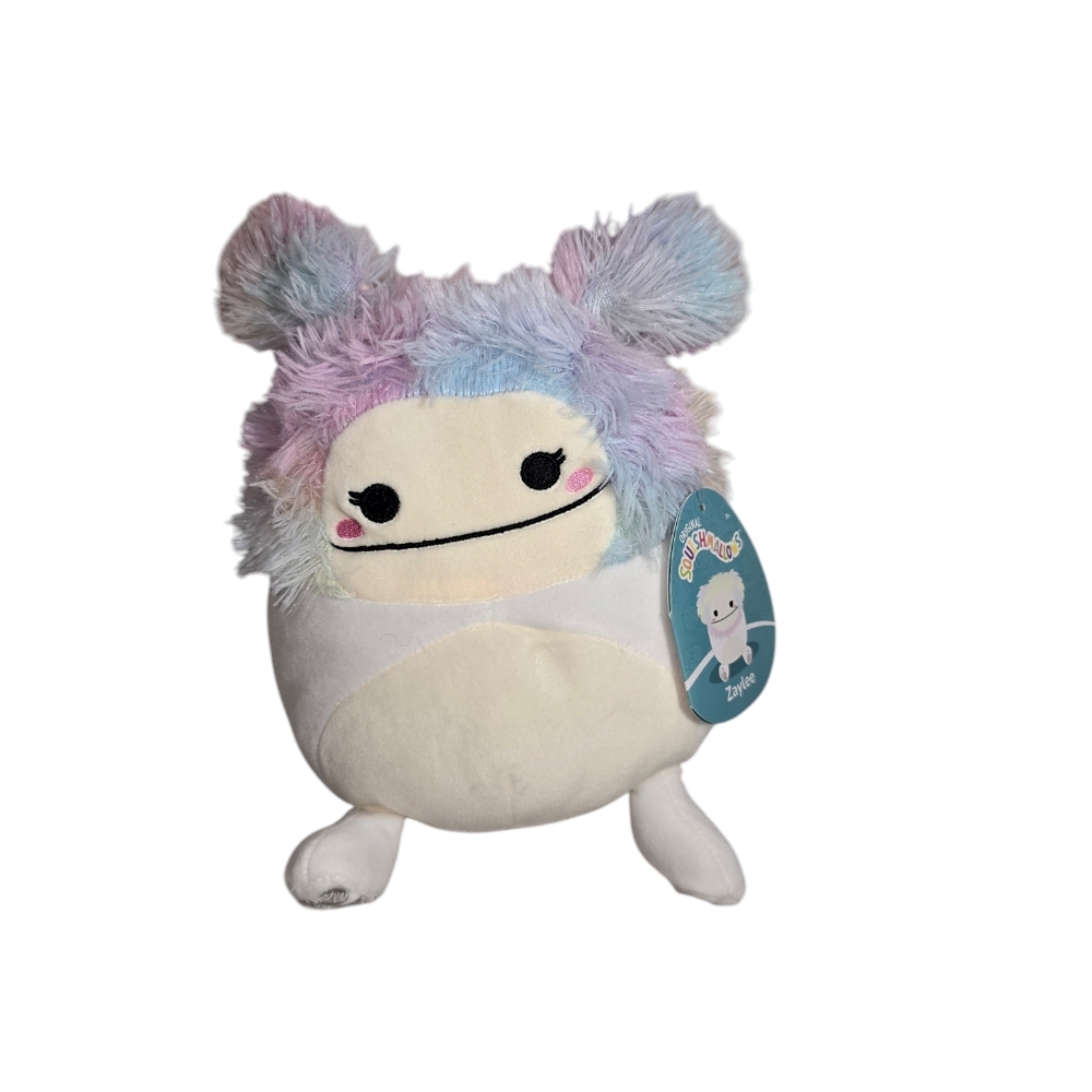 Cute Plush Toy Creature in White with Soft Fluffy Texture and Round Ears